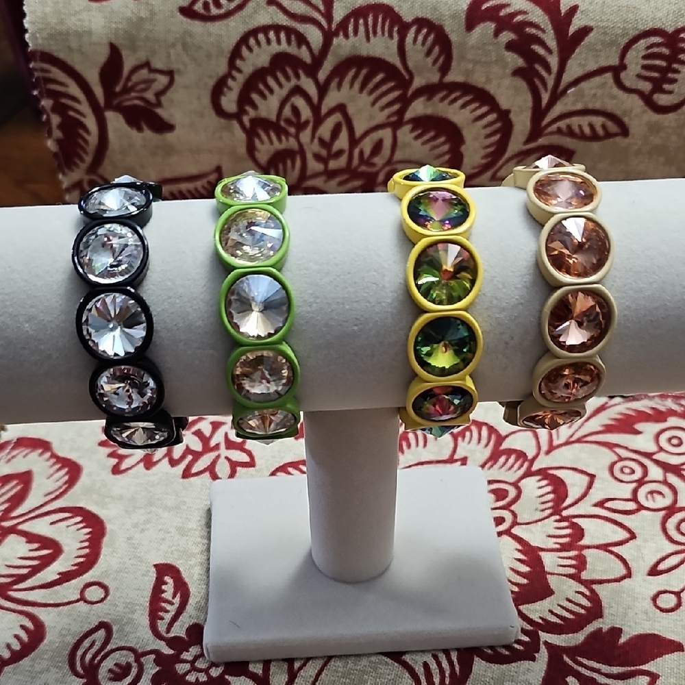 Plunder Vibrant Crystal Bracelet Set - Black, Green, Yellow, Cream